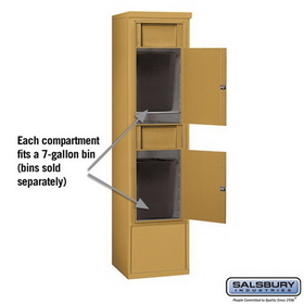 Salsbury Industries 3916S-2BGF Free-Standing 4C Horizontal Receptacle Bins - Maximum Height Unit (72 Inches) - Single Column - 2 Receptacle Bins - Gold - Front Access