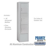 Salsbury Industries Free-Standing 4C Horizontal Mailbox Unit-Maximum Height Unit (72 Inches)-Single Column-Stand-Alone Parcel Locker-1 PL4.5, 1 PL5 and 1 PL6-Aluminum-Front Load
