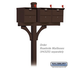 Salsbury Industries 4373D-BRZ Deluxe Post - 2 Sided - In-Ground Mounted - for (3) Designer Roadside Mailboxes - Bronze