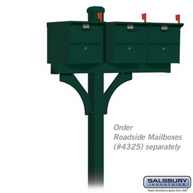 Salsbury Industries 4373GRN Deluxe Post - 2 Sided - In-Ground Mounted - for (3) Roadside Mailboxes - Green