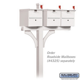 Salsbury Industries 4373WHT Deluxe Post - 2 Sided - In-Ground Mounted - for (3) Roadside Mailboxes - White
