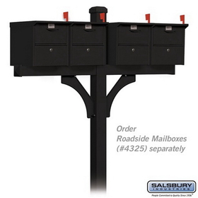 Salsbury Industries 4374BLK Deluxe Post - 2 Sided - In-Ground Mounted - for (4) Roadside Mailboxes - Black