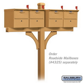 Salsbury Industries 4374D-BRS Deluxe Post - 2 Sided - In-Ground Mounted - for (4) Designer Roadside Mailboxes - Brass