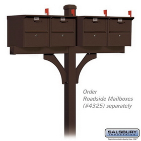 Salsbury Industries 4374D-BRZ Deluxe Post - 2 Sided - In-Ground Mounted - for (4) Designer Roadside Mailboxes - Bronze
