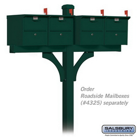 Salsbury Industries 4374GRN Deluxe Post - 2 Sided - In-Ground Mounted - for (4) Roadside Mailboxes - Green