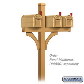 Salsbury Industries 4873BRS Deluxe Mailbox Post - 2 Sided for (3) Mailboxes - In-Ground Mounted - Brass