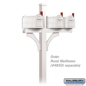 Salsbury Industries 4873WHT Deluxe Mailbox Post - 2 Sided for (3) Mailboxes - In-Ground Mounted - White