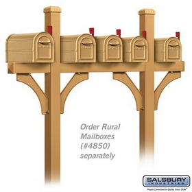 Salsbury Industries 4875BRS Deluxe Mailbox Post - Bridge Style for (5) Mailboxes - In-Ground Mounted - Brass