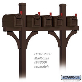 Salsbury Industries 4875BRZ Deluxe Mailbox Post - Bridge Style for (5) Mailboxes - In-Ground Mounted - Bronze