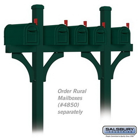 Salsbury Industries 4875GRN Deluxe Mailbox Post - Bridge Style for (5) Mailboxes - In-Ground Mounted - Green