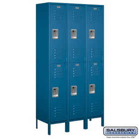 Salsbury Industries 15" Wide Double Tier Standard Metal Locker - 3 Wide - 6 Feet High - 15 Inches Deep