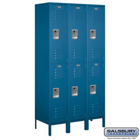 Salsbury Industries 15" Wide Double Tier Standard Metal Locker - 3 Wide - 6 Feet High - 18 Inches Deep