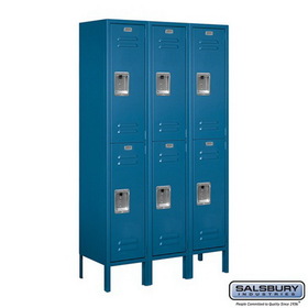 Salsbury Industries 12" Wide Double Tier Standard Metal Locker - 3 Wide - 5 Feet High - 12 Inches Deep
