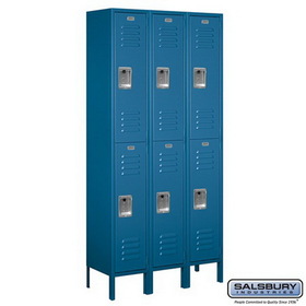Salsbury Industries 12" Wide Double Tier Standard Metal Locker - 3 Wide - 6 Feet High - 12 Inches Deep