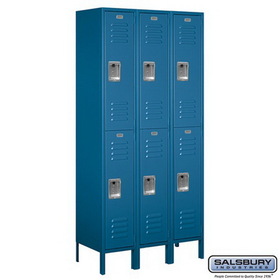 Salsbury Industries 12" Wide Double Tier Standard Metal Locker - 3 Wide - 6 Feet High - 15 Inches Deep