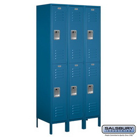 Salsbury Industries 12" Wide Double Tier Standard Metal Locker - 3 Wide - 6 Feet High - 18 Inches Deep