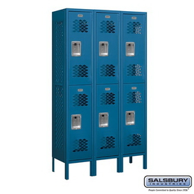 Salsbury Industries 12" Wide Double Tier Vented Metal Locker - 3 Wide - 5 Feet High - 12 Inches Deep