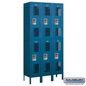 Salsbury Industries 12" Wide Double Tier Vented Metal Locker - 3 Wide - 6 Feet High - 15 Inches Deep