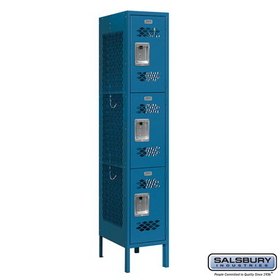 Salsbury Industries 12" Wide Triple Tier Vented Metal Locker - 1 Wide - 5 Feet High - 18 Inches Deep