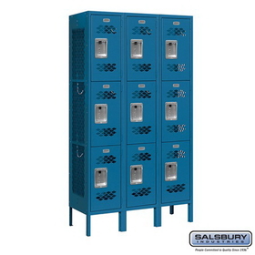 Salsbury Industries 12" Wide Triple Tier Vented Metal Locker - 3 Wide - 5 Feet High - 12 Inches Deep