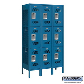 Salsbury Industries 12" Wide Triple Tier Vented Metal Locker - 3 Wide - 5 Feet High - 15 Inches Deep