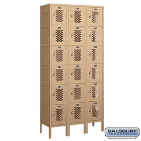 Salsbury Industries 12" Wide Six Tier Box Style Vented Metal Locker - 3 Wide - 6 Feet High - 12 Inches Deep