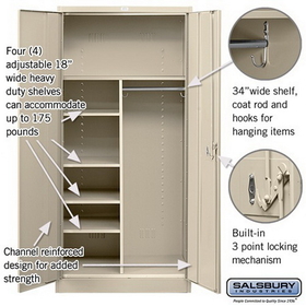 Salsbury Industries 8274TAN-A Heavy Duty Storage Cabinet - Combination - 78 Inches High - 24 Inches Deep - Tan - Assembled