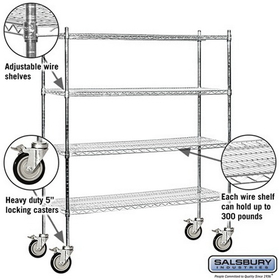 Salsbury Industries 9558M-CHR 60" Wide Mobile Wire Shelving - 69 Inches High - 18 Inches Deep - Chrome