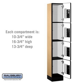 Salsbury Industries S-34165MAP See-Through Designer Wood Locker - Four Tier - 1 Wide - 6 Feet High - 15 Inches Deep - Maple