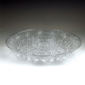 Maryland Plastics MPI1501 15" Crystalware Crystal Cut Round Sectional Tray, Clear