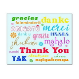 Multicultural Blue Thank You Card, Blank Parchment Post Card, 65lb Cover