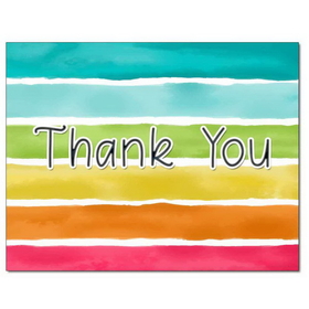 Rainbow Stripes Thank You Card, Blank Parchment Post Card, 65lb Cover