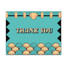 Art Deco Thank You Card, Blank Parchment Post Card, 65lb Cover