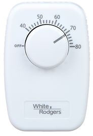 White-Rodgers 1G66-641 Line Voltage Mechanical Bimetal, DPST, Open on Rise, 40 to 80, No Thermometer, with "Off" Position, Classic White Color, Wallplate Included.
