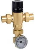 Caleffi 521619A 3-Way Mixing Valve w/ Adaptor and Gauge, Low-Lead Brass 1