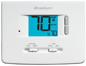 Braeburn 1025NC 24v Builder Series 2 Or 3 Wire Single Stage Dual Powered Heat Only Digital Non Programmable Thermostat With Adjustable Temp. Limits 45-90F