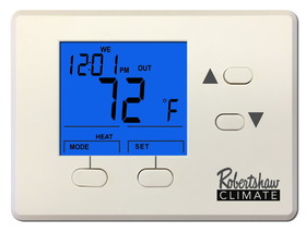 Robertshaw RS1010 24v/Millivolt Digital Cooling Only Non Programmable / Programmable Single Stage Battery Powered Thermostat With Back Lighting 40-90F