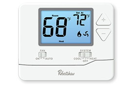 Robertshaw RS8110 24V/Millivolt Non Programmable Digital Single Stage Conventinal/Heat Pump Thermostat With 4.6 Square Inch Backlit Display 1H/1C 45-90F