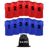 TOPTIE 12 PCS (#1-6) Numbered Pinnies Nylon Mesh Scrimmage Team Training Vests, Event Vest for Basketball for Adult Young