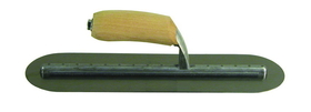 Midwest Rake 47465 Round End Trowel, Flat Edge with Rounded Corners, Riveted, 4" x 16" Overall Size, Ergonomic Wood Grip