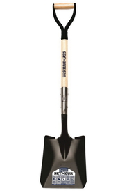 Seymour 49333 Square Point Shovel, 14 Gauge #2 / 9.5" x 11.5" , Forward Turned Step, Extended 11" Tab Socket with Two Solid Steel Rivets, 30" Precision Lathe Turned American Ash, Steel D Grip