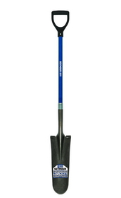 Seymour 49459LO Drain Spade Shovel, Seymour 14 Ga. 16" Drain Spade, front step, 30" Blue Fiberglass Handle, Black Poly D-Grip, pack of 6