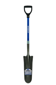 Seymour 49459 Drain Spade Shovel, 14 Gauge, 16" / Forward Turned Step, Fiberglass Insert & PermaGrip, 26" Industrial Grade Fiberglass, Poly D Grip