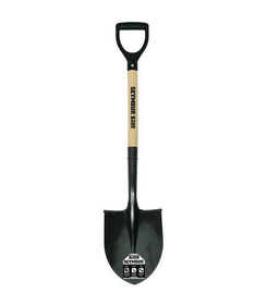 Seymour 49831 Round Point Shovel, 16 Gauge #2 / 8.6" x 10.5" , With Step, Solid Steel Rivet, 26" Contoured Hardwood with Clear Lacquer Finish, Poly D Grip