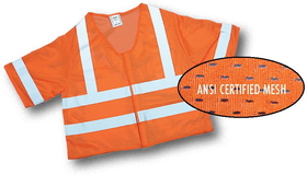 Mutual Industries Ansi Class 3 Orange Mesh Vest W/Silver Reflective