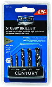 Century Drill & Tool CDT17905 5 Pc Stubby Hex Drill Set