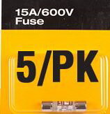 Fluke FL871223 Fuse, Lot Qty 5, Fiber 15A 600V Fast(5Pk)