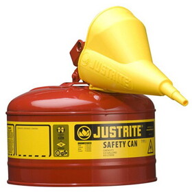 Justrite 7125110 Safety Can, 2.5 Gal. Red, Type 1 W/Funne