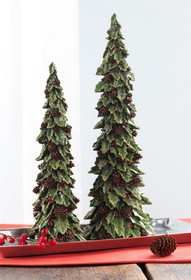 Melrose 56699DS Holly Trees w/Pinecone Detail (Set of 2) 19.5"H, 15"H Polystone