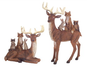 Melrose 61107DS Deer w/Woodland Friends (Set of 2) 6.25"H, 10"H Polystone